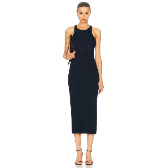 KHAITE Jaime Dress Navy Blue Knit Midi Sleeveless - Picture 3 of 9
